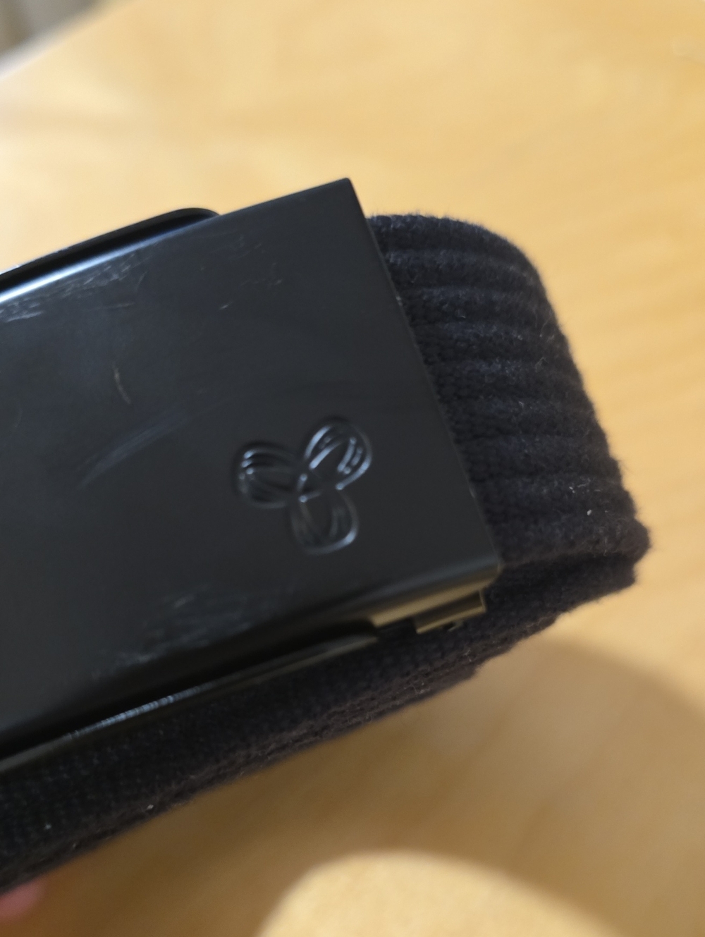 Aritzia Black Webbed Belt with Glossy Logo Buckle